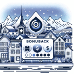 Moderne, stilisert illustrasjon av et bonuskort med poengsymboler, cashback-ikon og norske byelementer i bakgrunnen